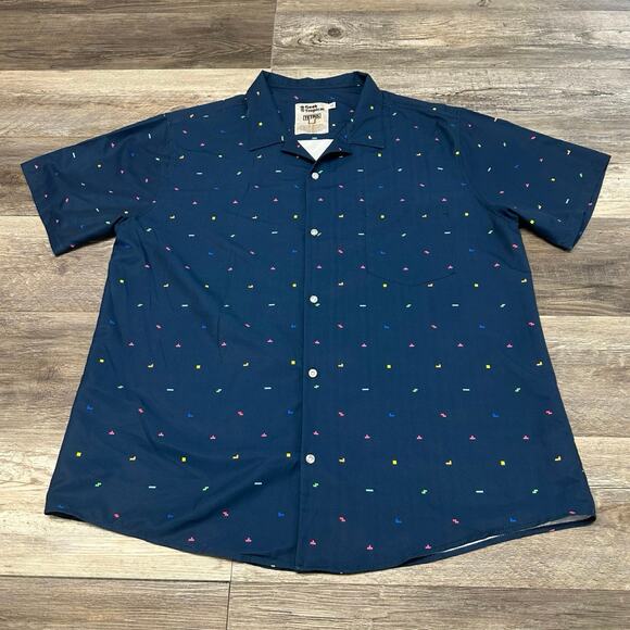 Geek Tropical Tetris Video Game Blue Mens XL AOP Chest Pocket Button Up Shirt - Picture 2 of 8